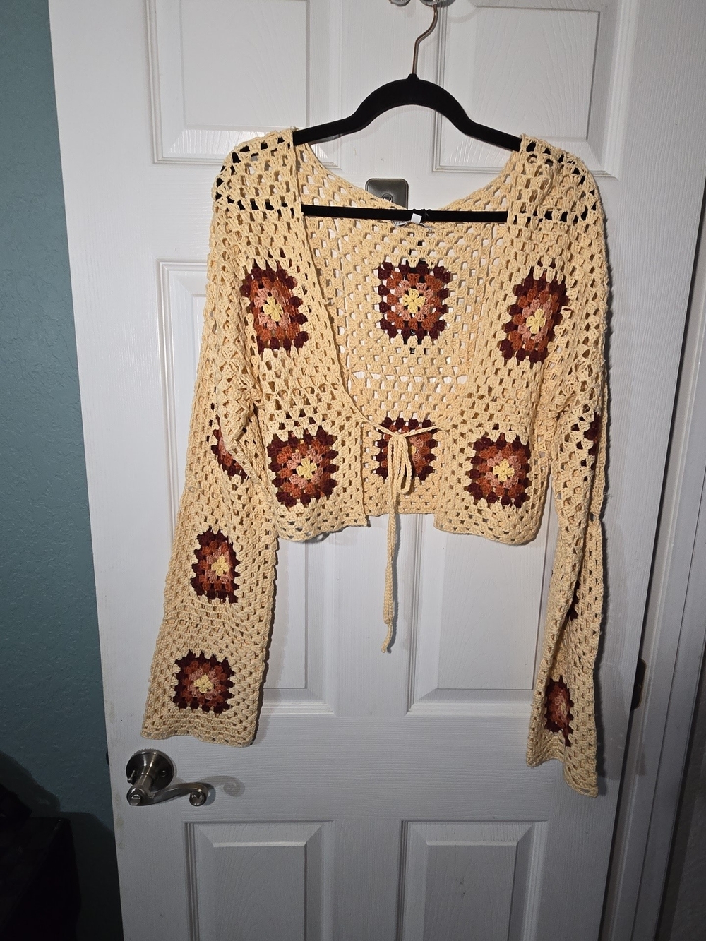 Hand-Crocheted Cream Square Women's Sweater